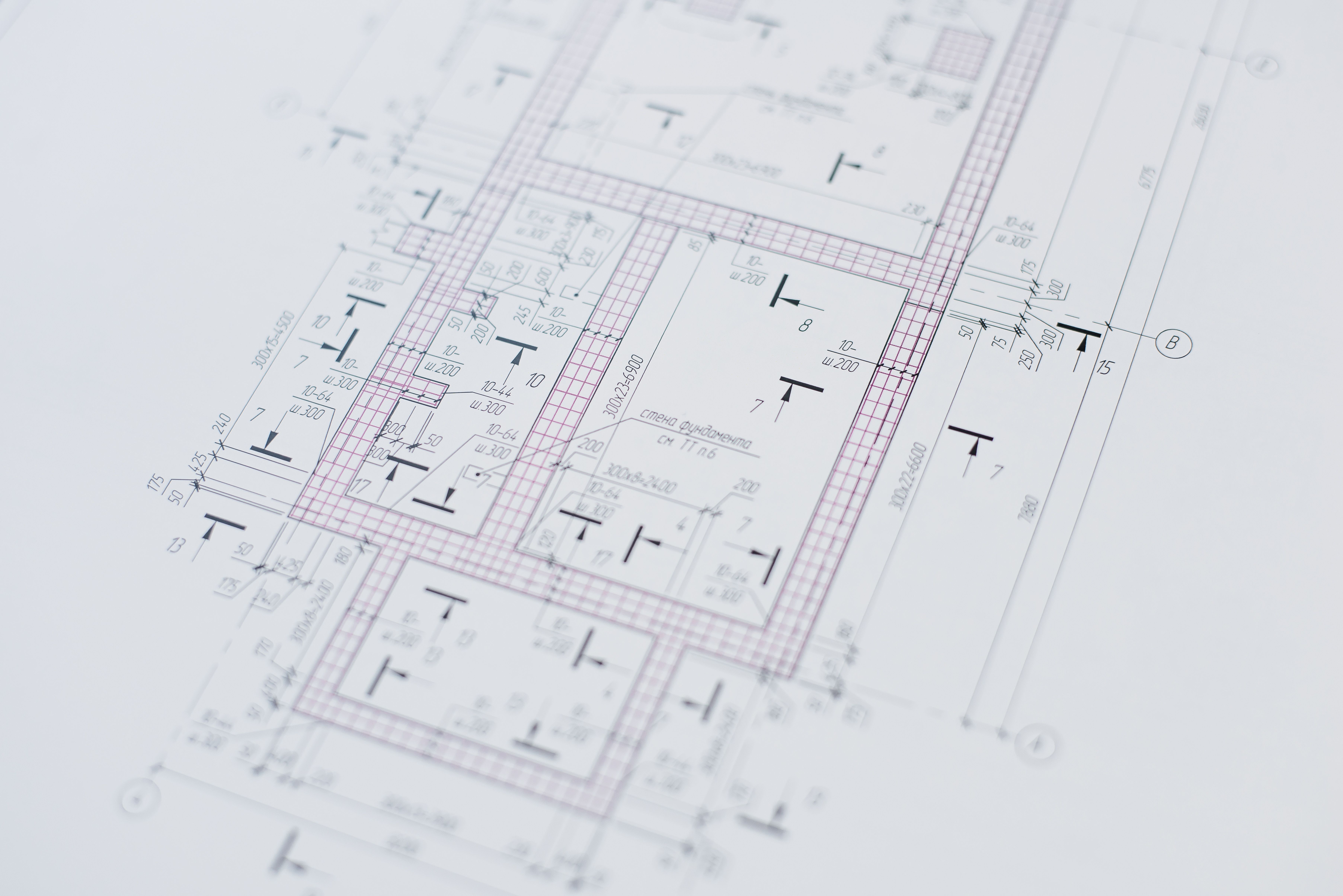 Detailed architectural foundation plan drawing with dimensions
